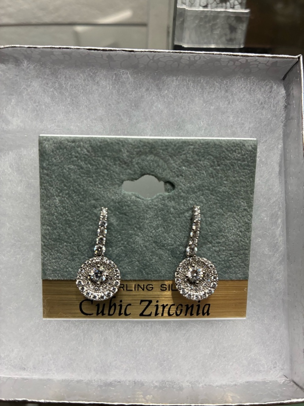 Sterling Silver Cubic Zirconia Halo Drop Earrings in Silver